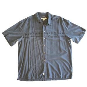 Quicksilver Edition Aloha Button Up Shirt Navy Blue Embroidered Men's 2X